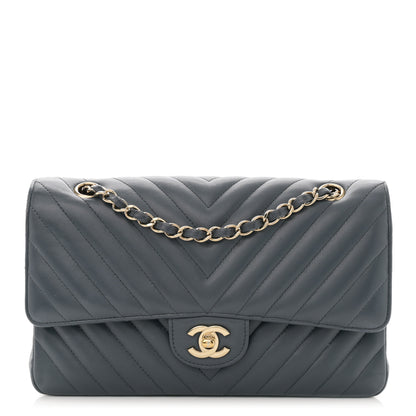 Chanel Lambskin Chevron Quilted Medium Double Flap Dark Grey 1 of 16
