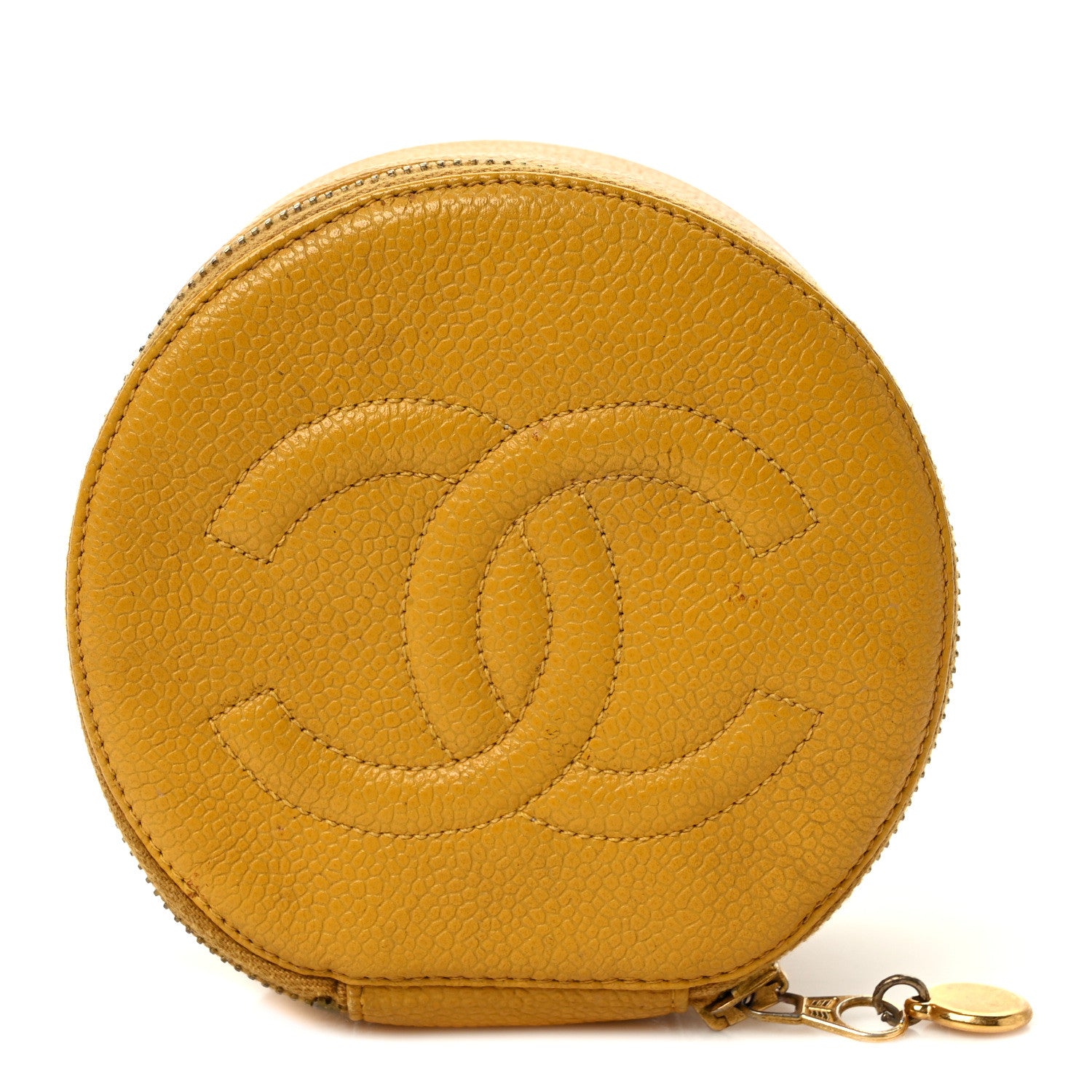 Chanel Caviar Round Jewelry Travel Case Yellow 1 of 6
