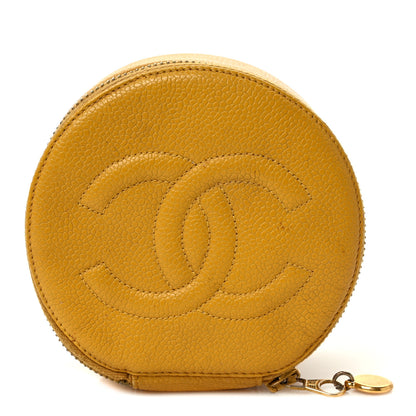 Chanel Caviar Round Jewelry Travel Case Yellow 1 of 6