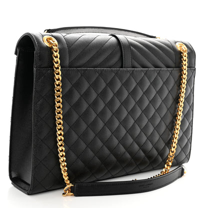 Saint Laurent Grain De Poudre Textured Mixed Matelasse Large Triquilt Monogram Satchel Black 3 of 12