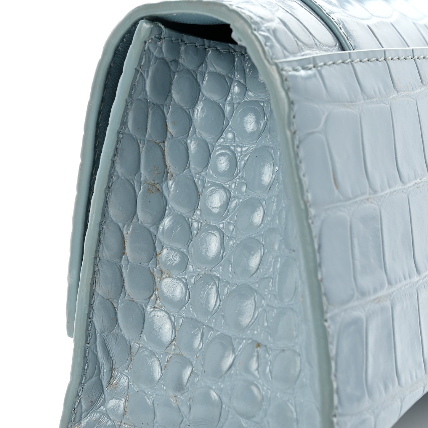 Shiny Calfskin Crocodile Embossed Hourglass Top Handle Bag XS Blue Grey