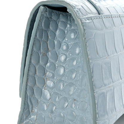 Balenciaga Shiny Calfskin Crocodile Embossed Hourglass Top Handle Bag XS Blue Grey 9 of 10
