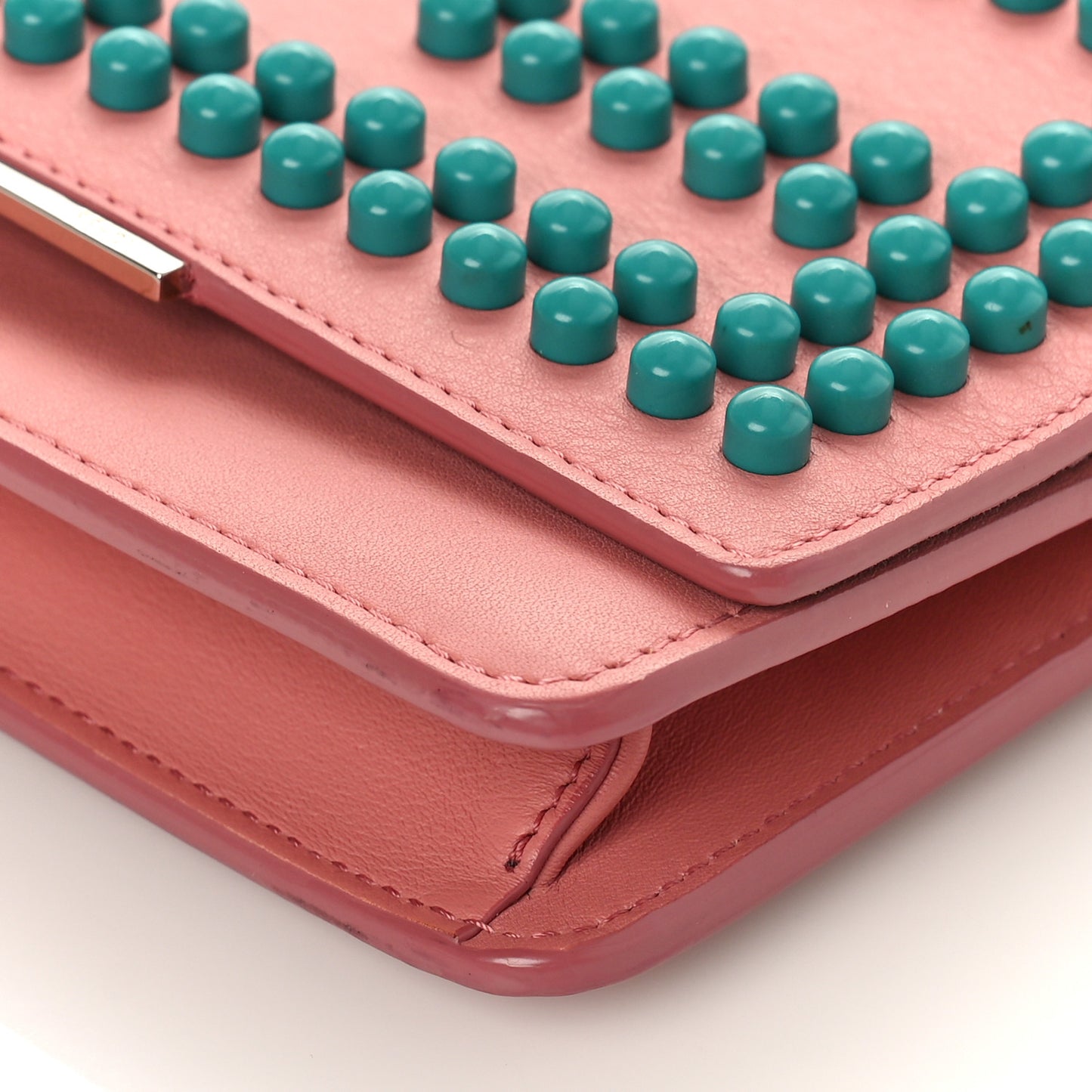 Vitello Studded Tube Wallet on Chain Pink