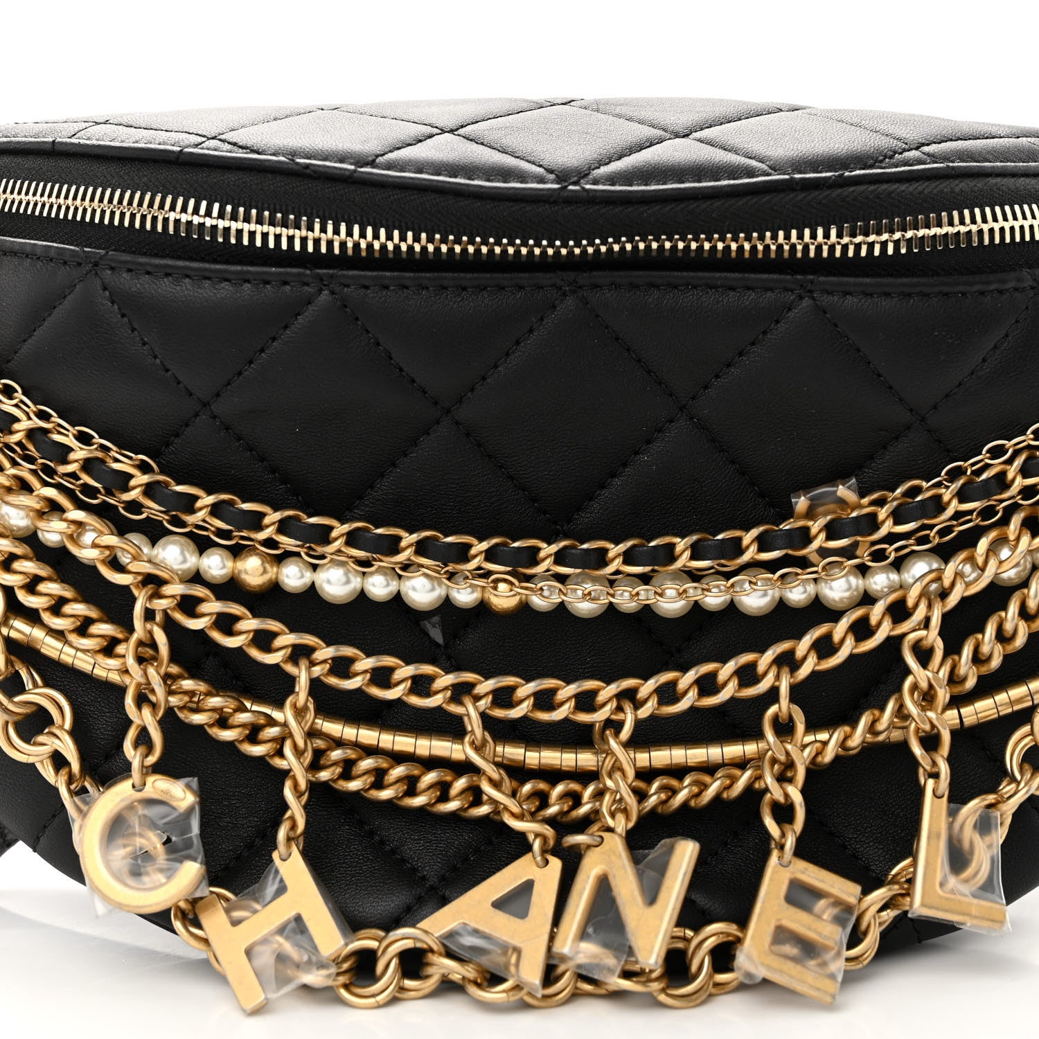 Chanel Lambskin Quilted All About Chains Waist Belt Bag Black 8 of 10