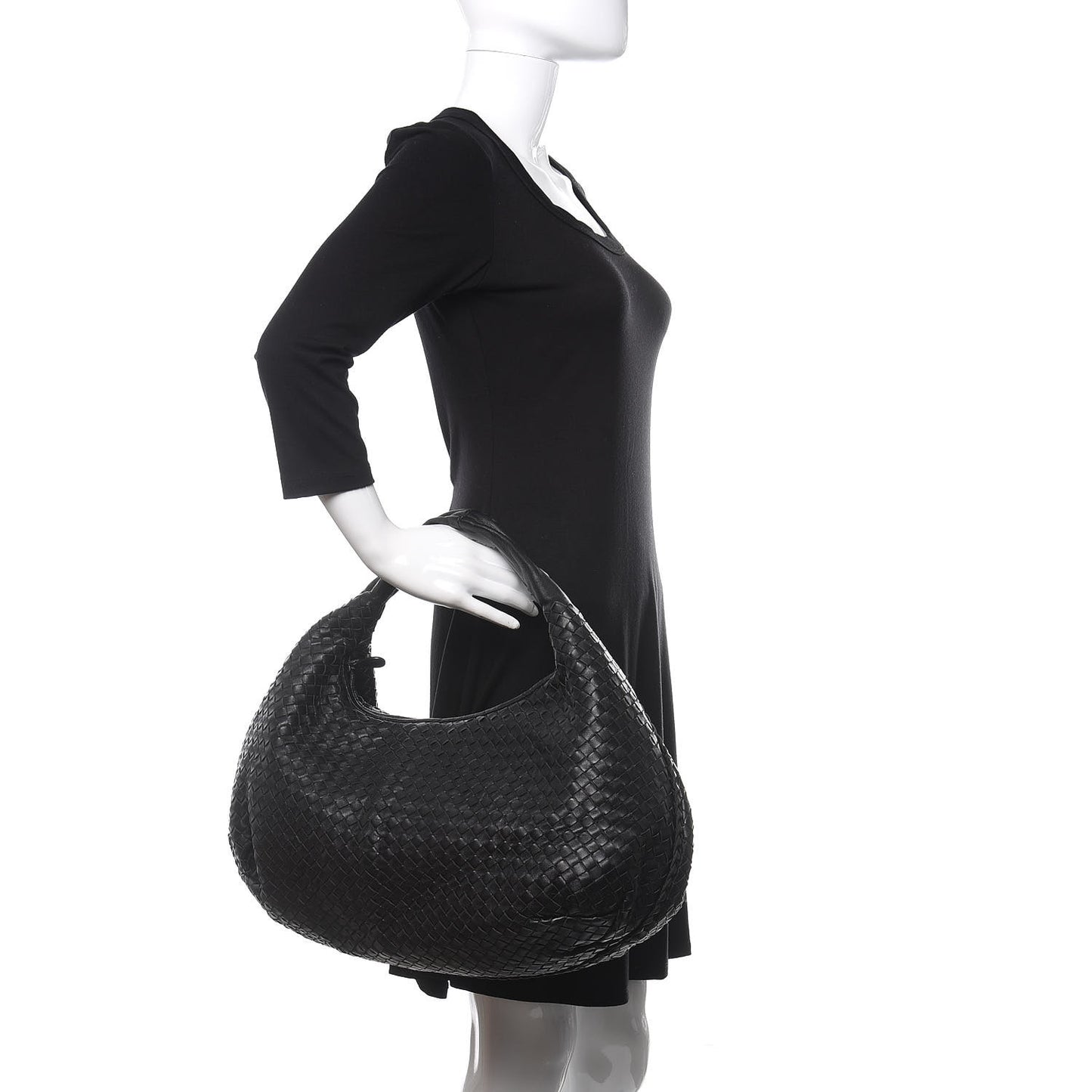 Nappa Intrecciato Large Belly Veneta Hobo Black