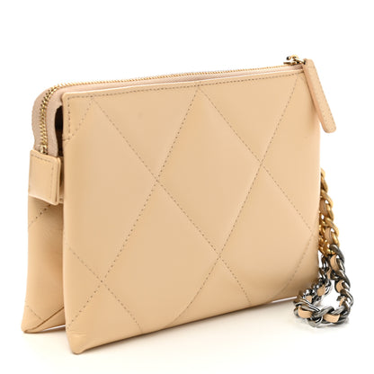 Chanel Shiny Goatskin Quilted Chanel 19 Small Pouch With Handle Beige 4 of 11