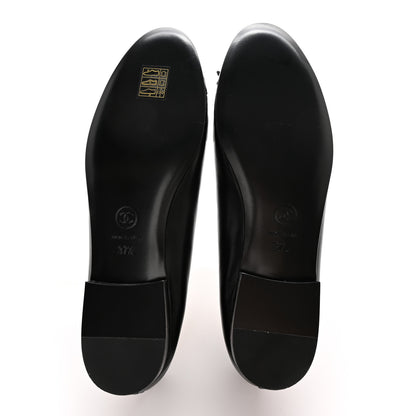Chanel Lambskin Patent Cap Toe CC Ballerina Flats 37.5 Black 5 of 11
