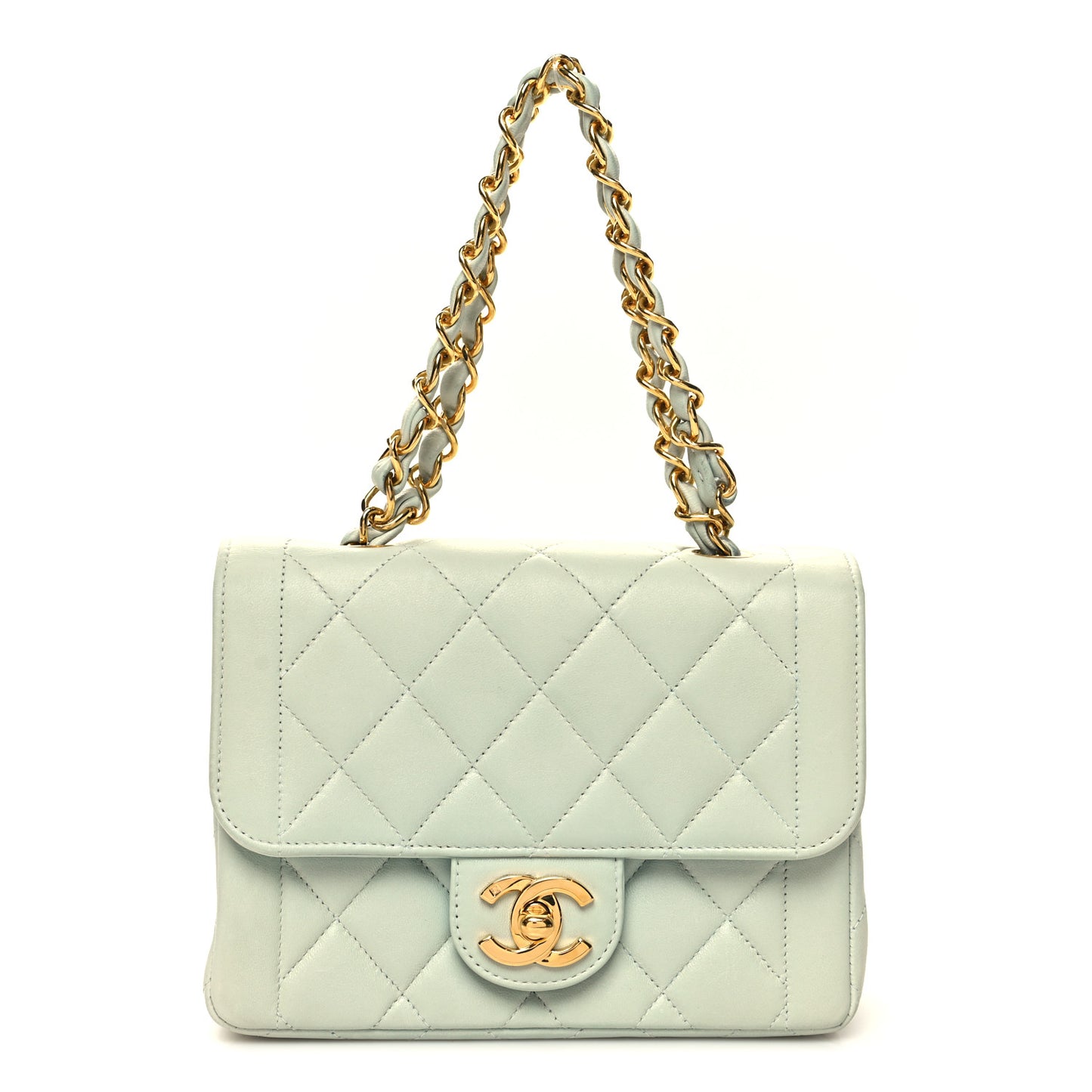 Lambskin Quilted Mini Square Flap Light Blue