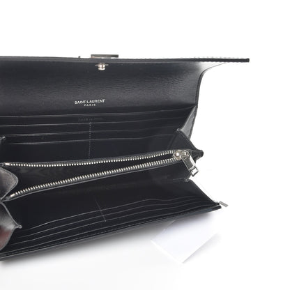 Saint Laurent Calfskin Crocodile Embossed Large Monogram Flap Wallet Black 5 of 7