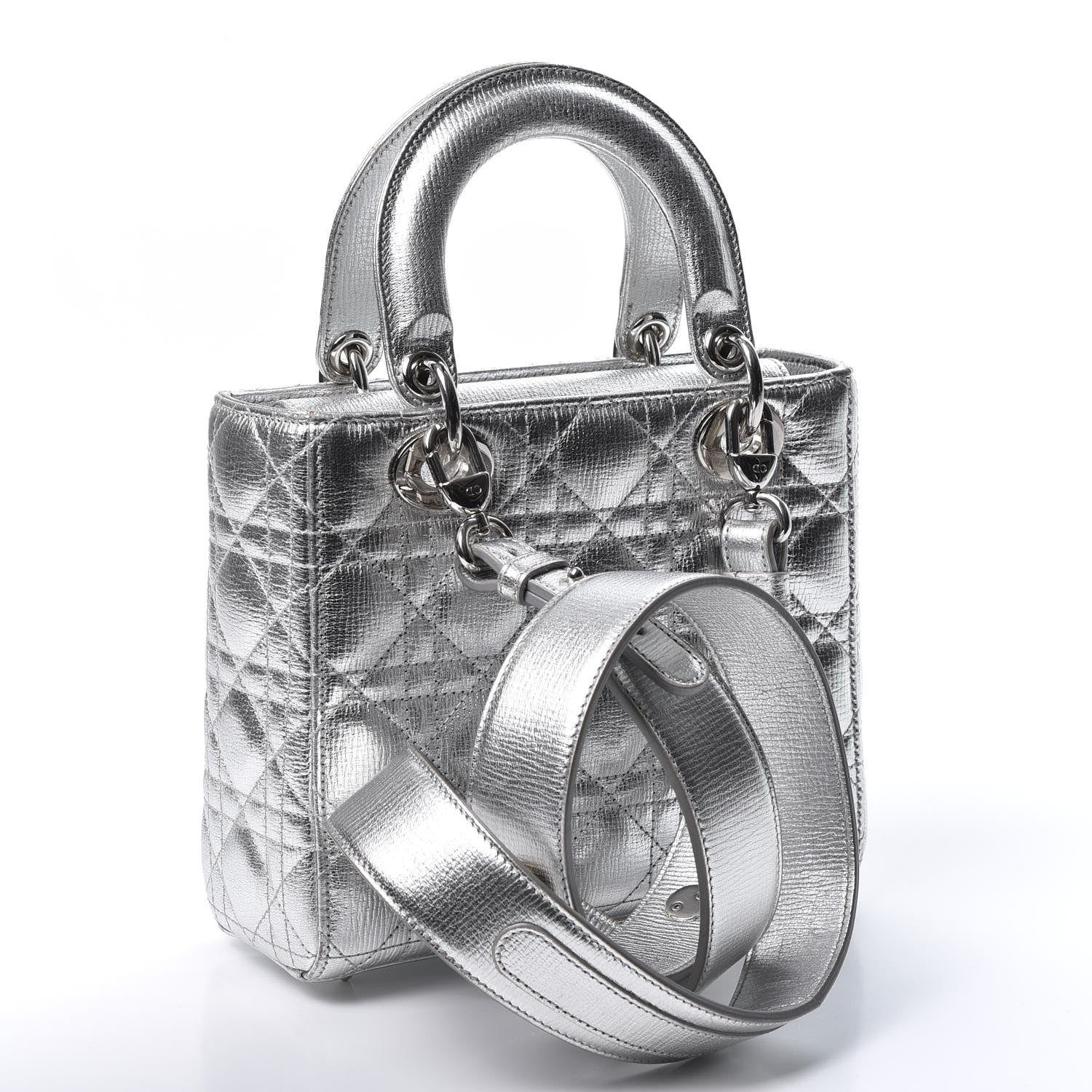 Christian Dior Metallic Grained Calfskin Cannage Small Lucky Badges My Lady Dior Silver 2 of 11