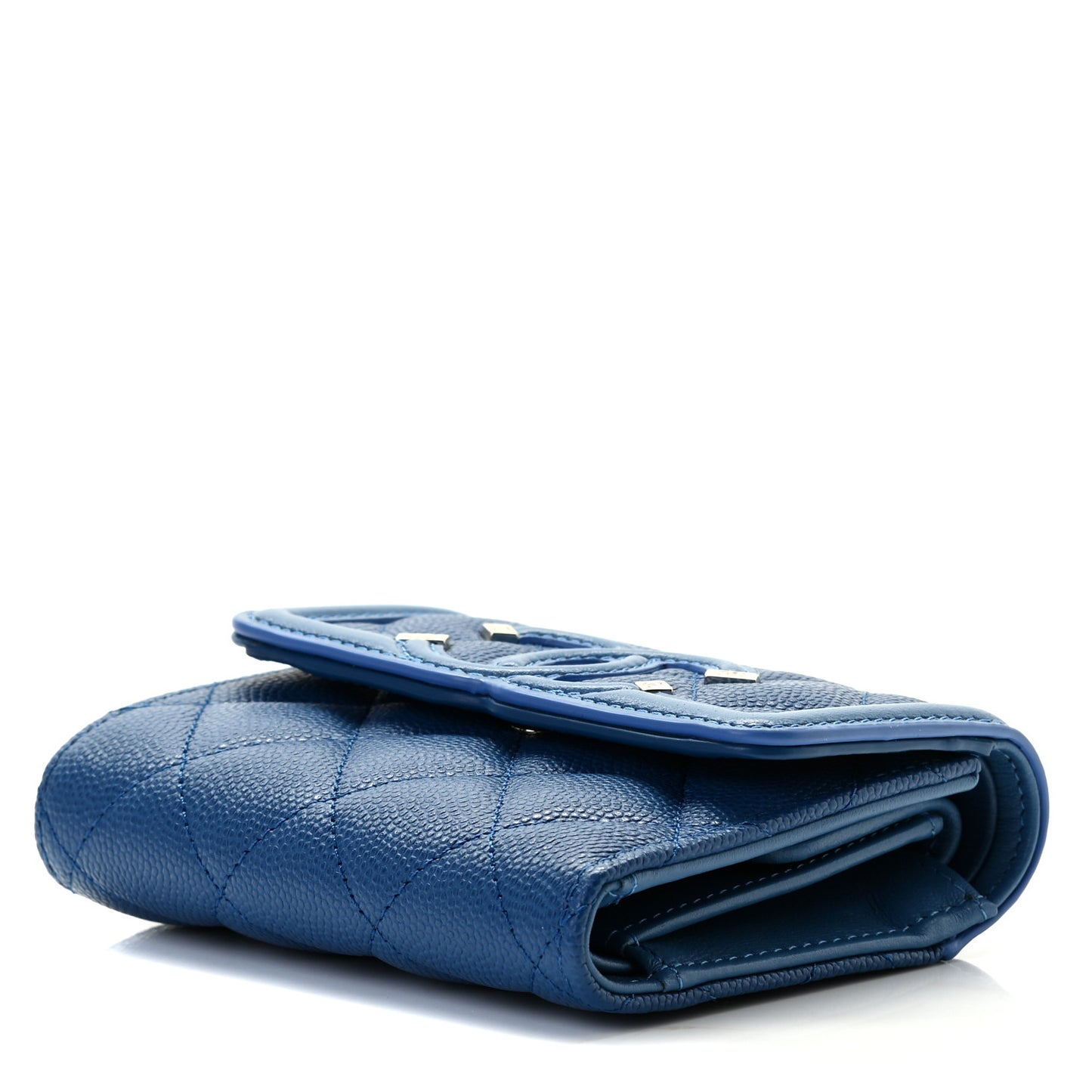 Caviar Quilted Small Filigree Flap Card Holder Dark Blue