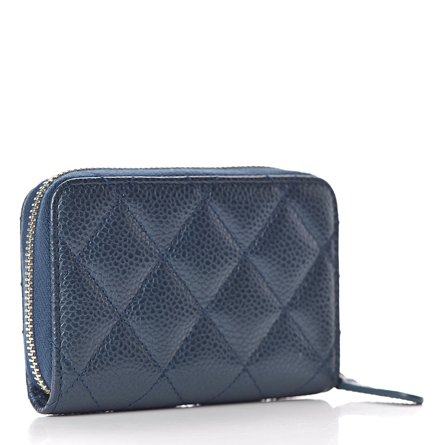 Chanel Metallic Caviar Quilted Zip Coin Purse Dark Blue 3 of 8