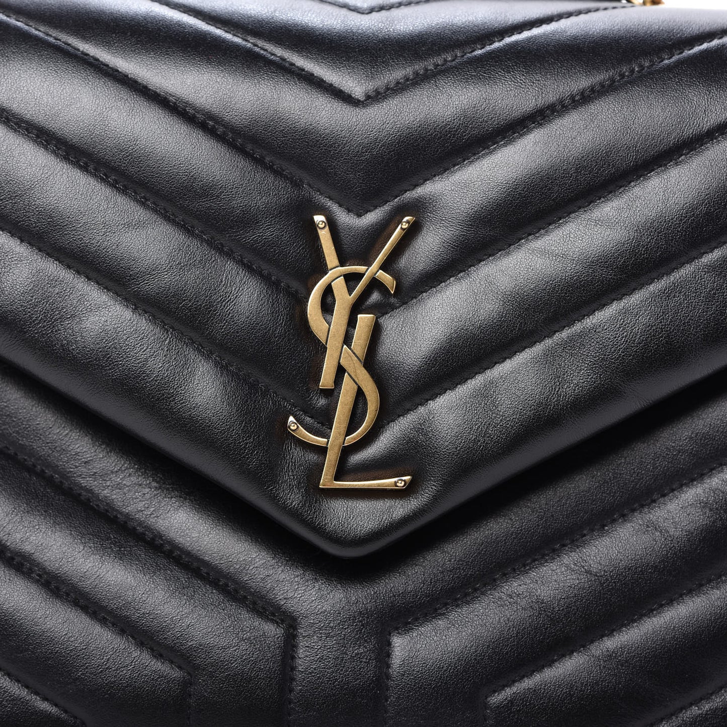 Calfskin Y Quilted Monogram Medium Loulou Chain Satchel Black