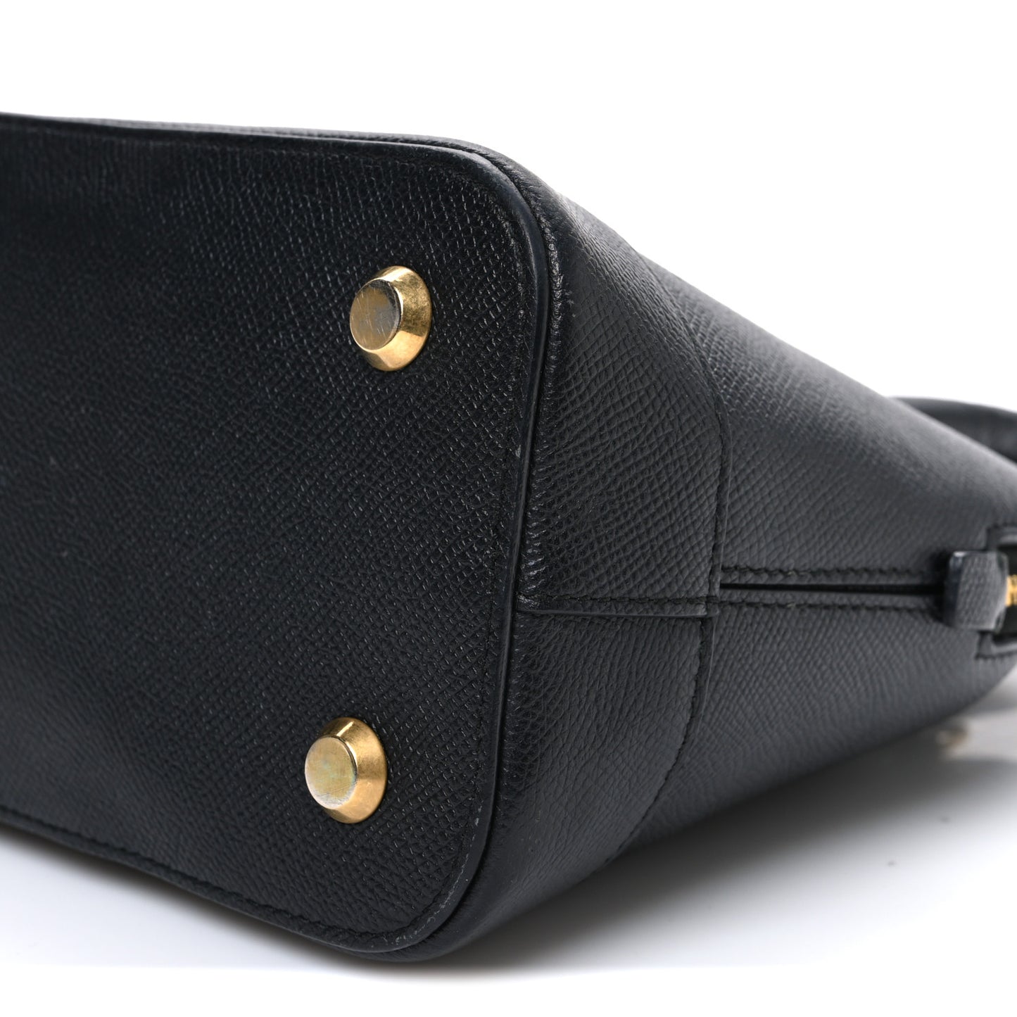 Signature Grained Calfskin Logo S Ville Top Handle Bag Black