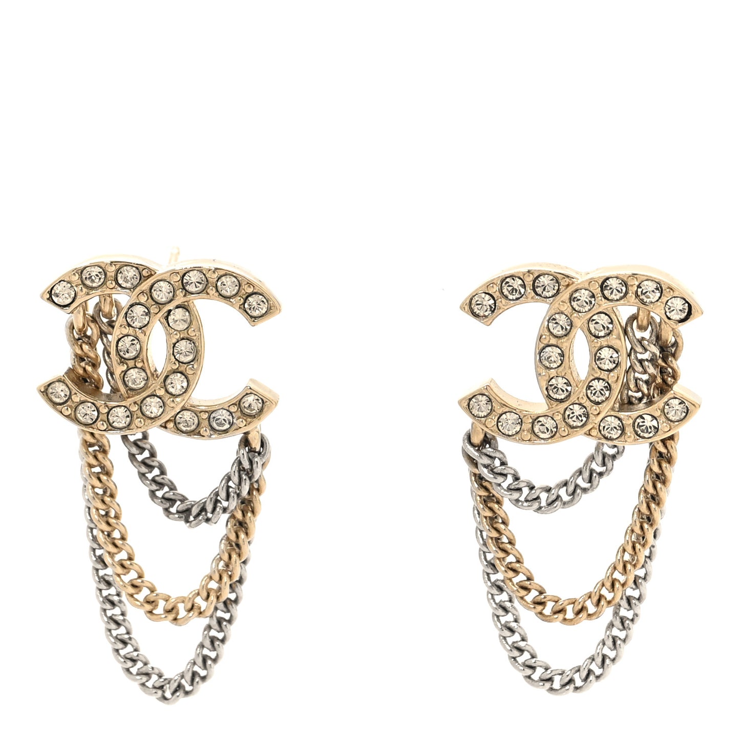 Crystal Chain CC Earrings Gold