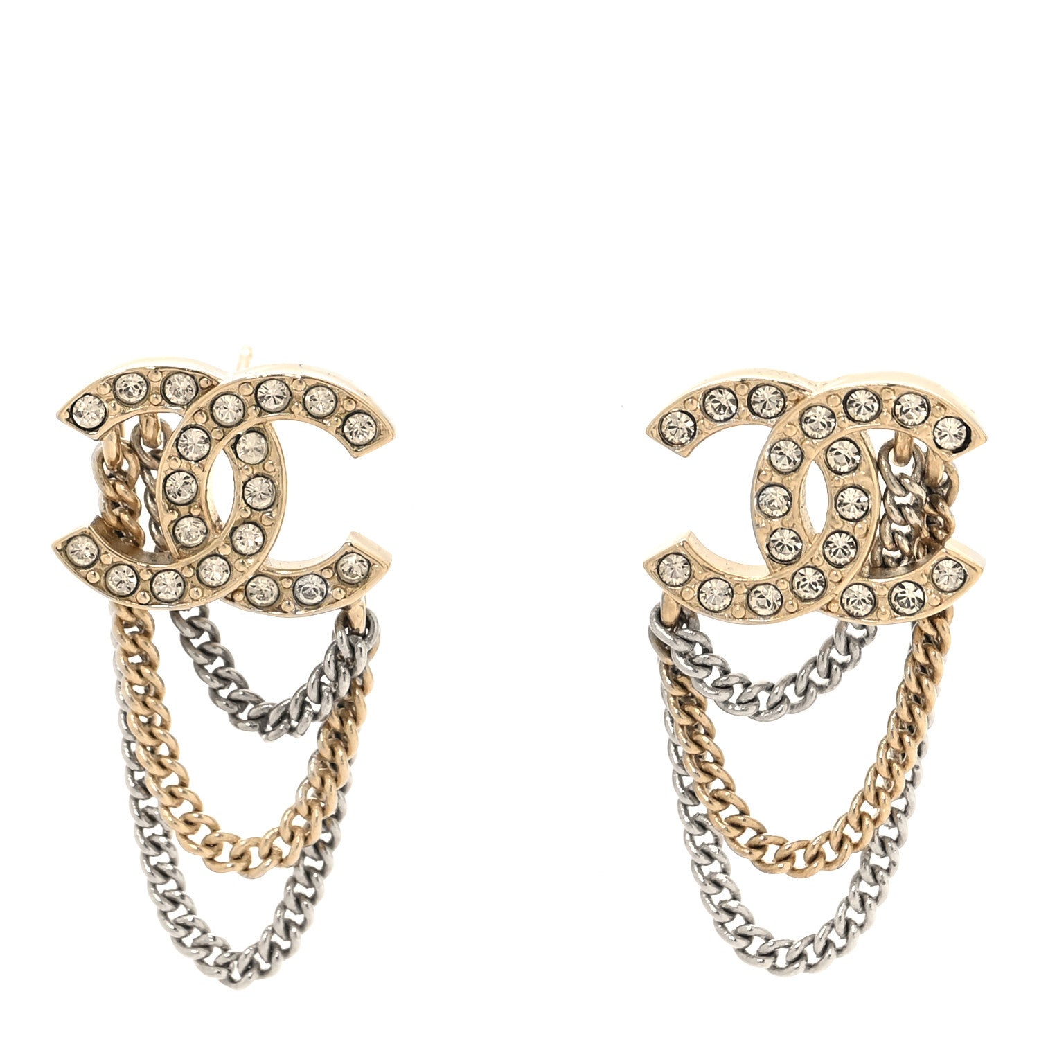 Chanel Crystal Chain CC Earrings Gold 1 of 5