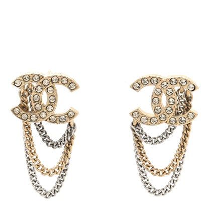 Chanel Crystal Chain CC Earrings Gold 1 of 5