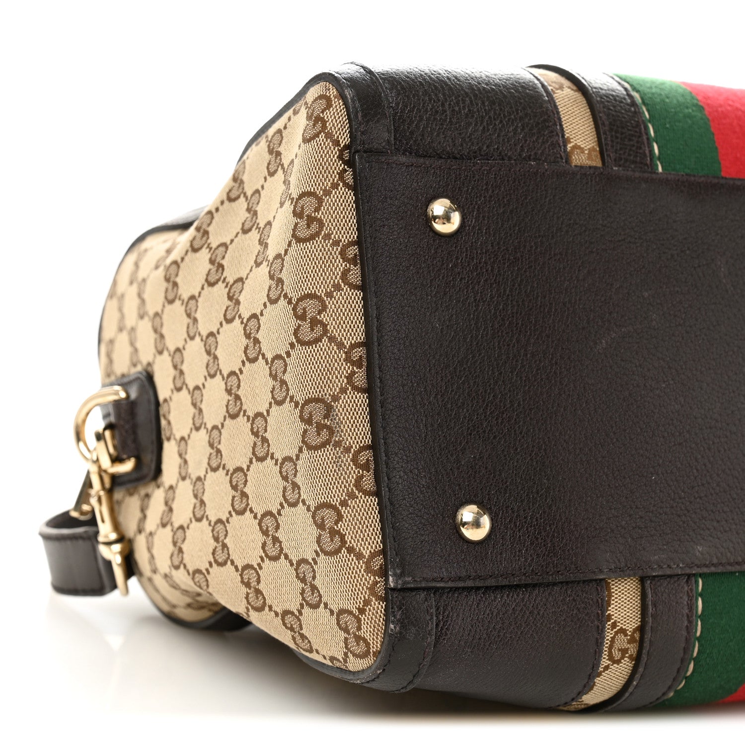 Gucci Monogram Vintage Web Medium Webby Bee Boston Dark Brown 9 of 10