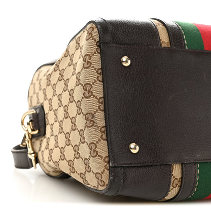 Gucci Monogram Vintage Web Medium Webby Bee Boston Dark Brown 9 of 10