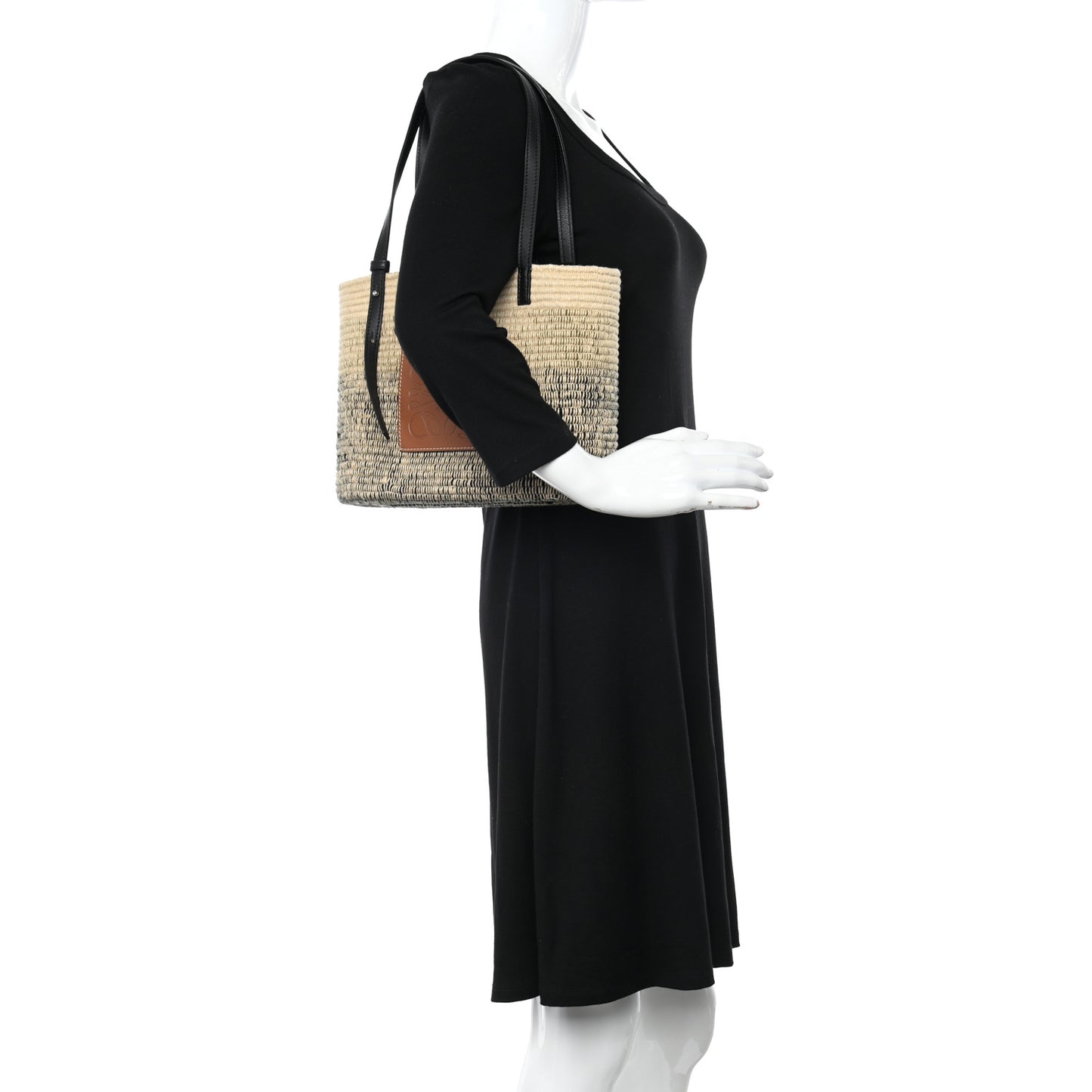 Raffia Square Small Basket Tote Bag Ombre Black