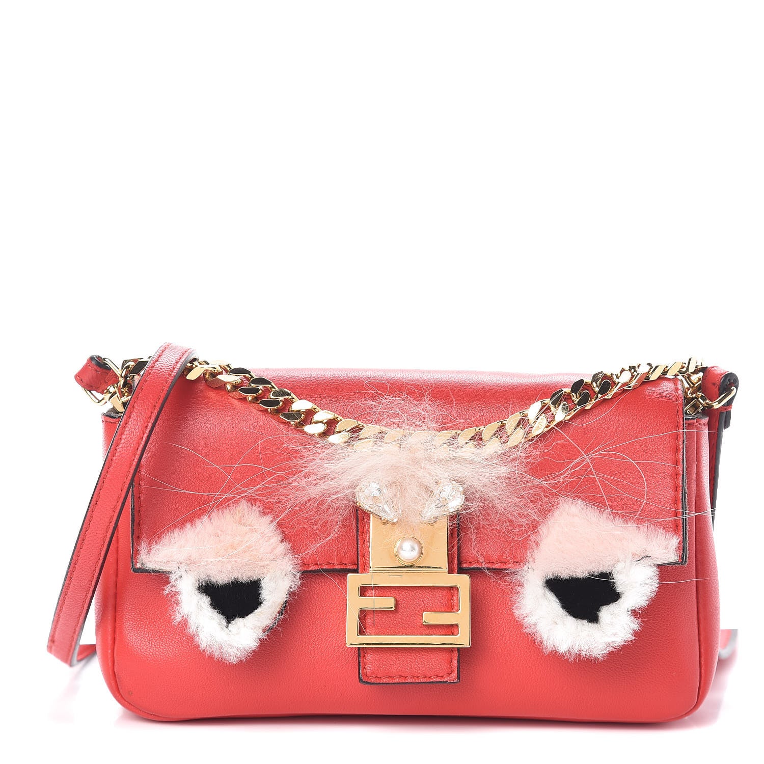 Fendi Nappa Rabbit Fox Fur Micro Buggie Baguette Fiamma Rosa 1 of 15