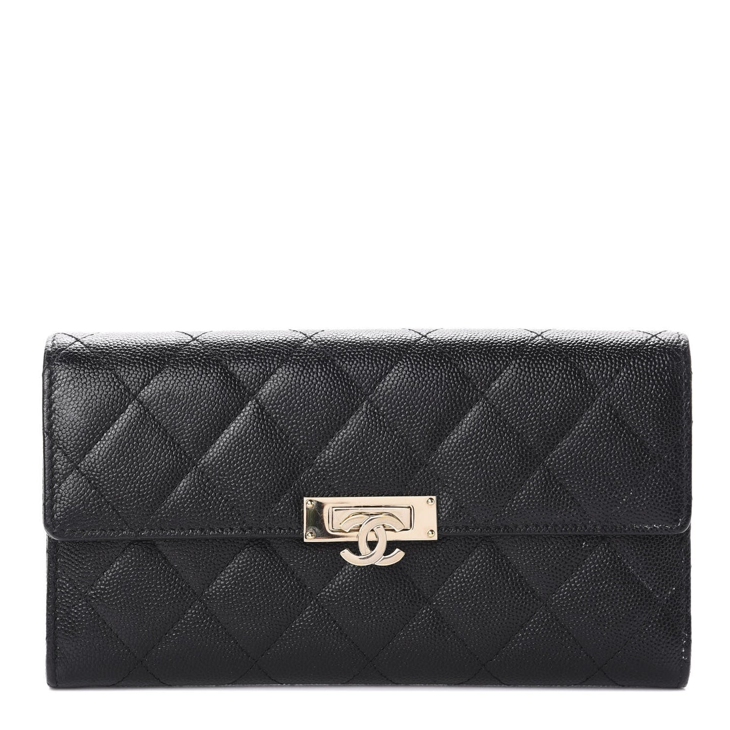 Caviar Quilted Large Golden Class Gusset Flap Wallet Black