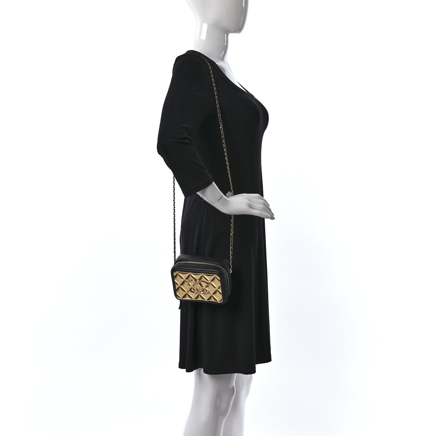 Chanel Lambskin Quilted Golden Plate Clutch With Chain Black 2 of 10