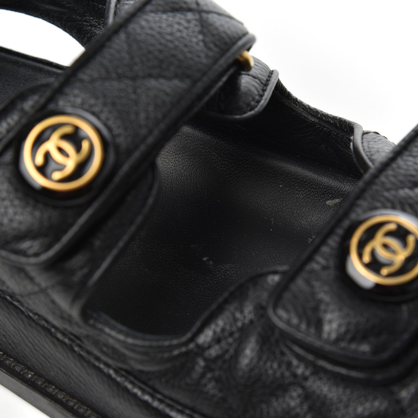 Grained Calfskin Velcro Dad Sandals 38 Black
