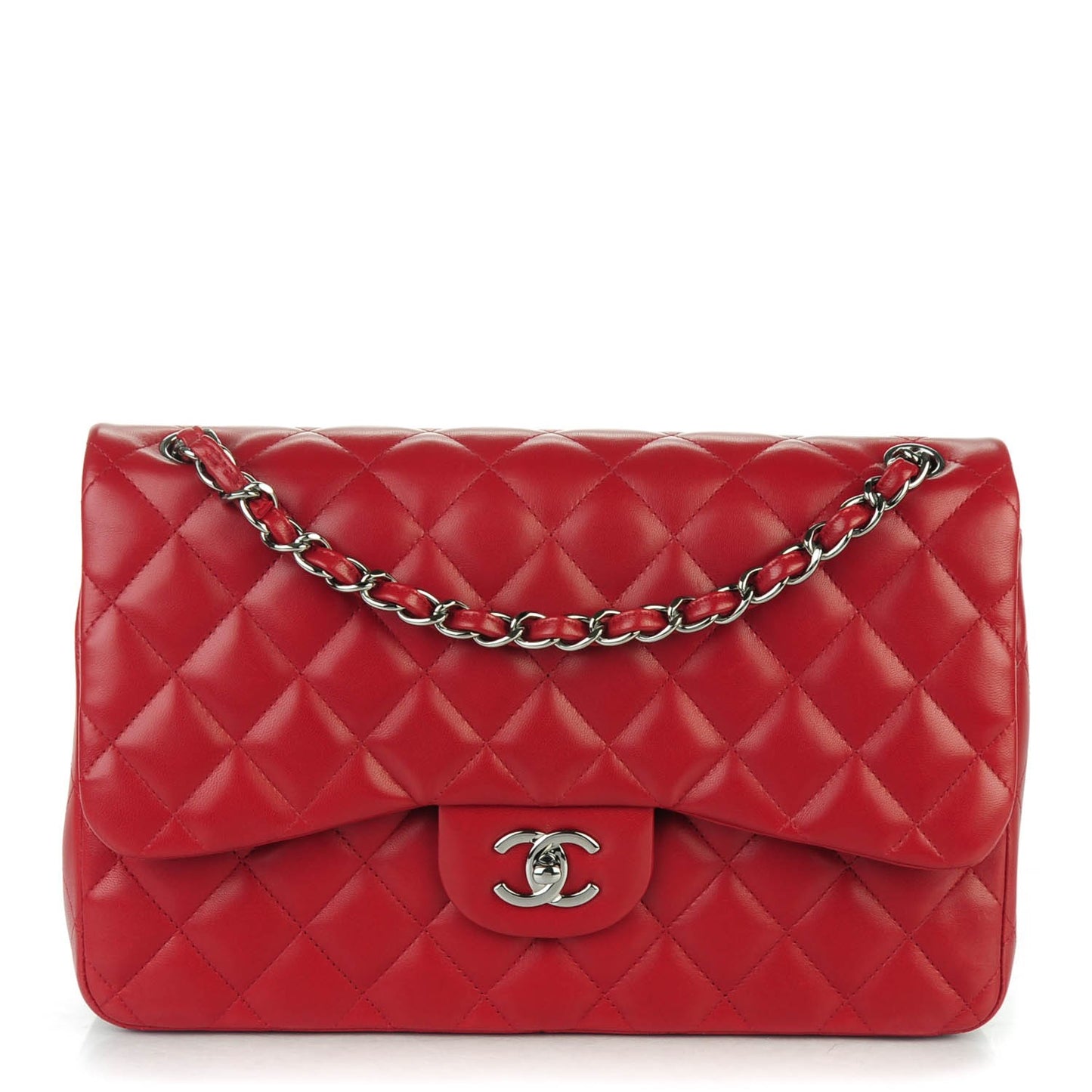 Lambskin Quilted Jumbo Double Flap Dark Red