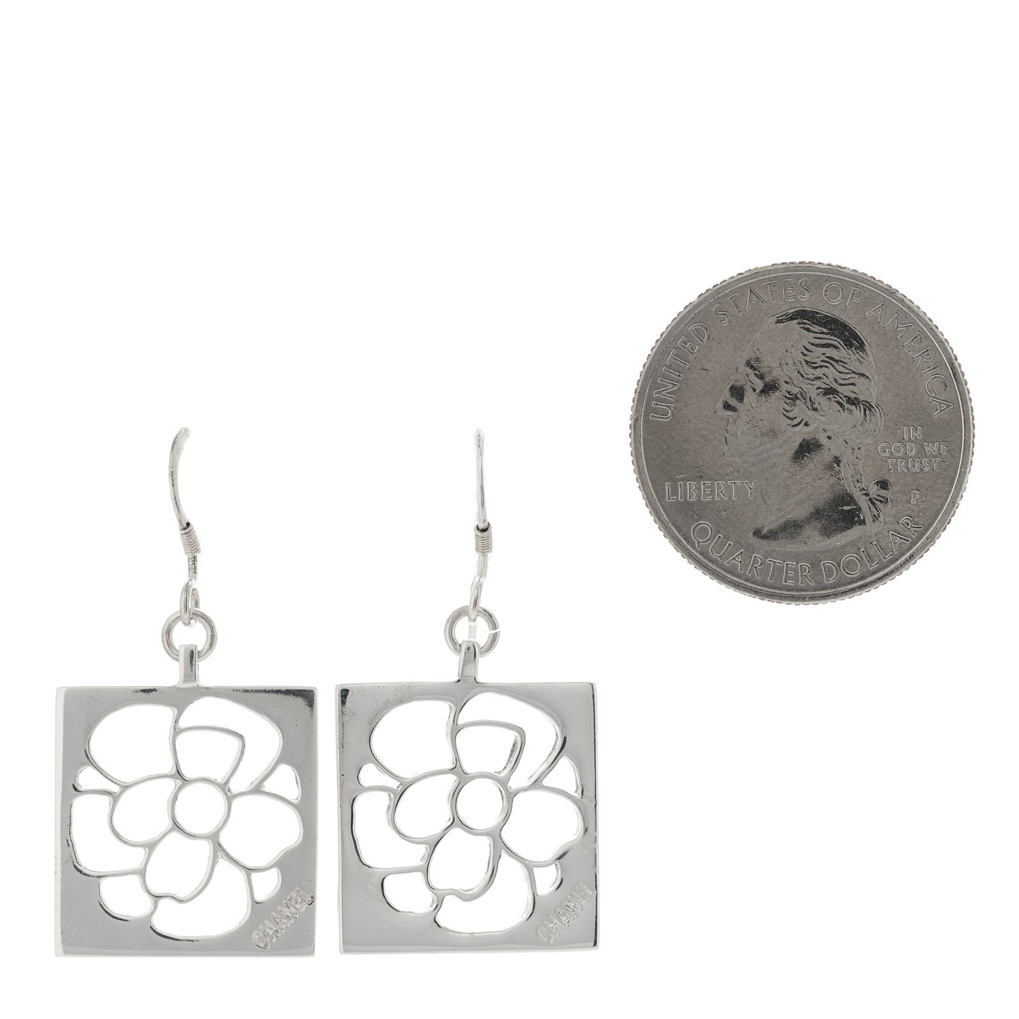 Sterling Silver Camellia Square Drop Earrings