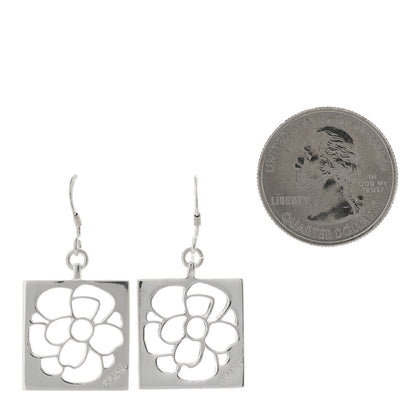 Chanel Sterling Silver Camellia Square Drop Earrings 2 of 4