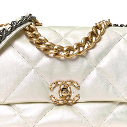 Chanel Iridescent Calfskin Quilted Large Chanel 19 Flap White 8 of 10