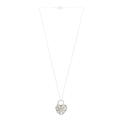 Tiffany Sterling Silver 18K Rose Gold Filigree Heart Key Pendant Necklace 3 of 5