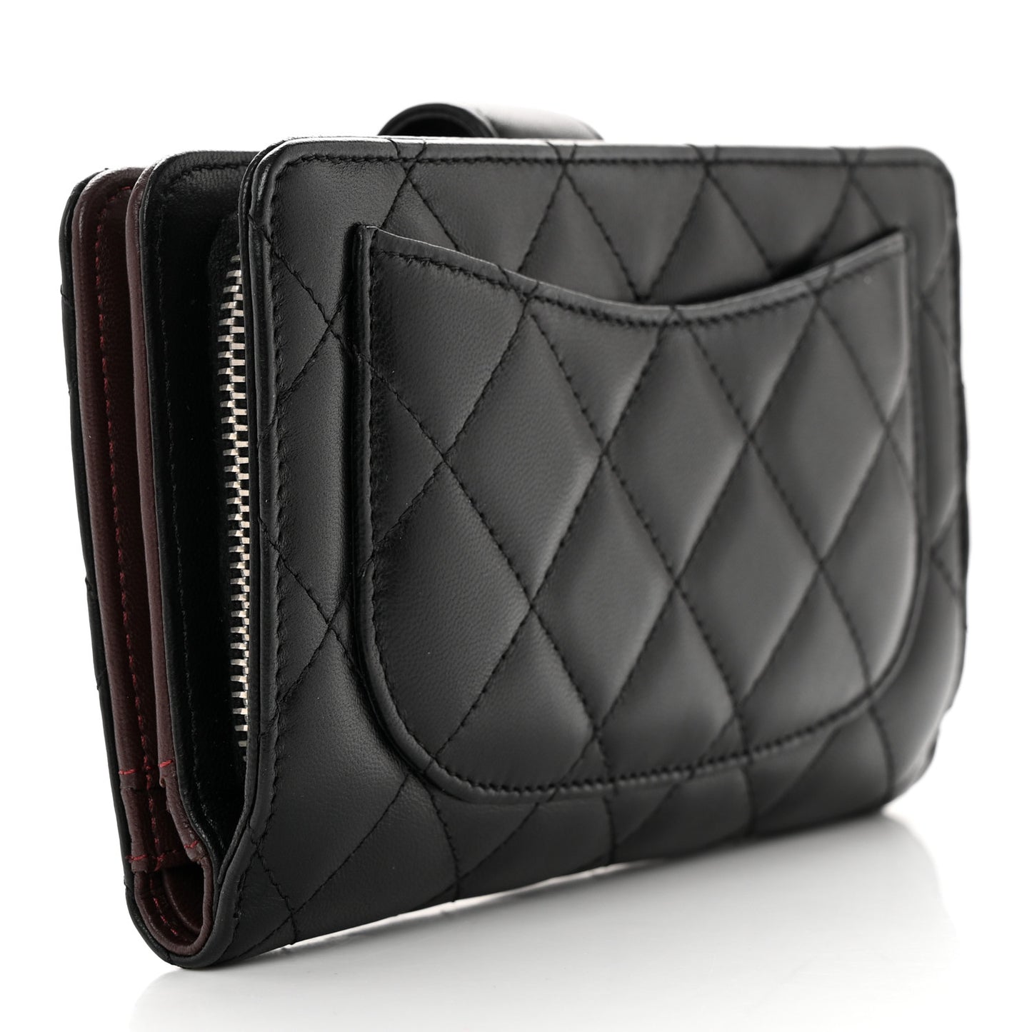 Lambskin Quilted Zipped Pocket Wallet Black