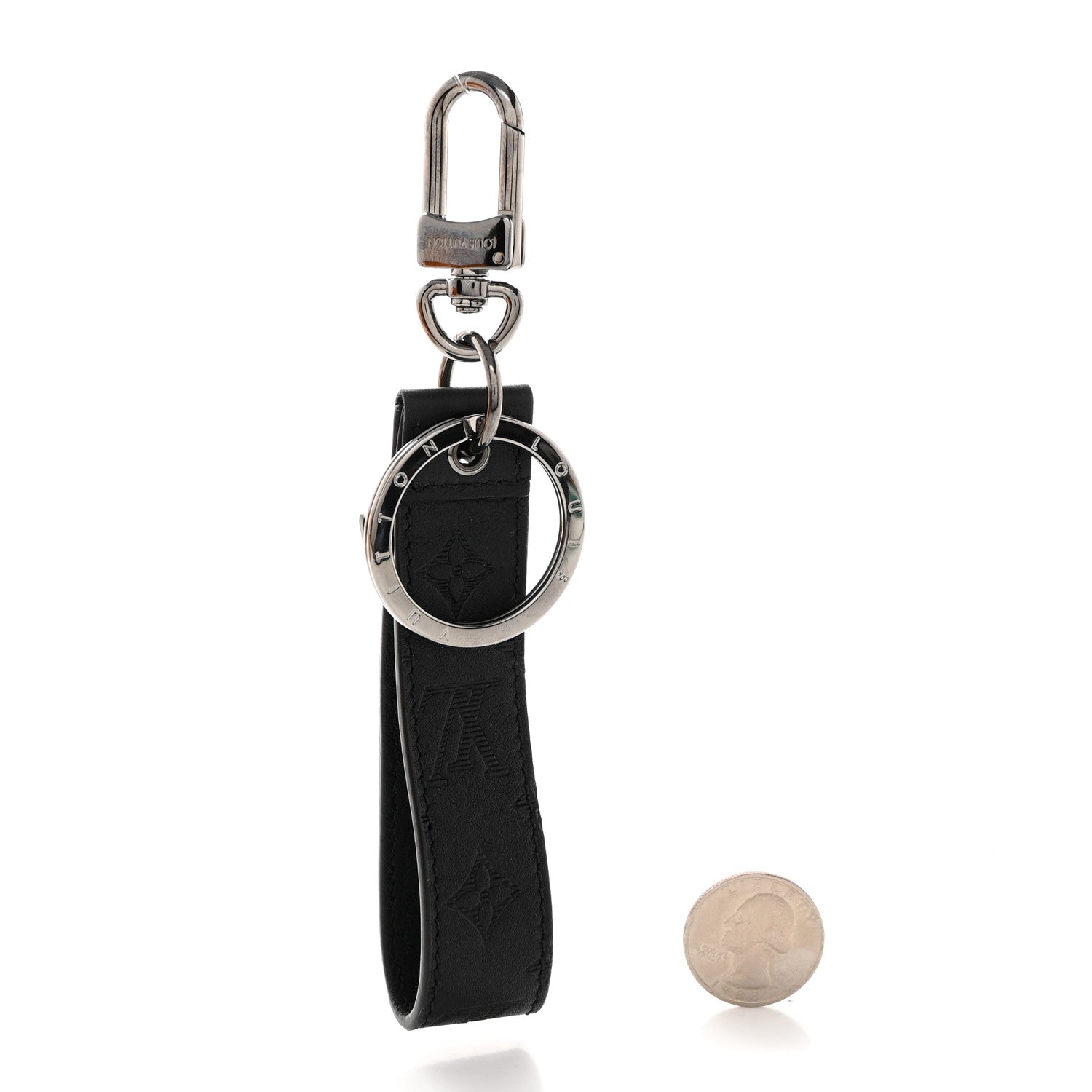 Louis Vuitton Calfskin LV Shape Dragonne Bag Charm Key Holder Black 2 of 5