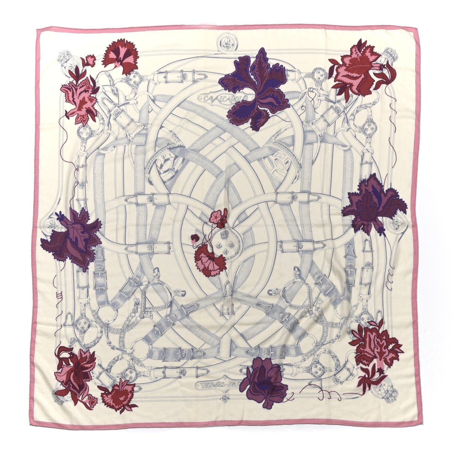 Cashmere Silk Cavalcadour Shawl 140 Blanc Violet Rose