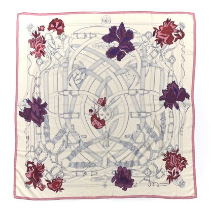 Hermes Cashmere Silk Cavalcadour Shawl 140 Blanc Violet Rose 1 of 7