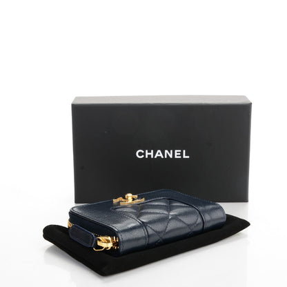 Chanel Sheepskin Quilted Mademoiselle Vintage Zip Coin Purse Navy 4 of 7