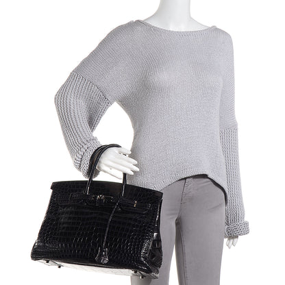 Hermes Matte Porosus Crocodile Birkin 35 Black 2 of 30