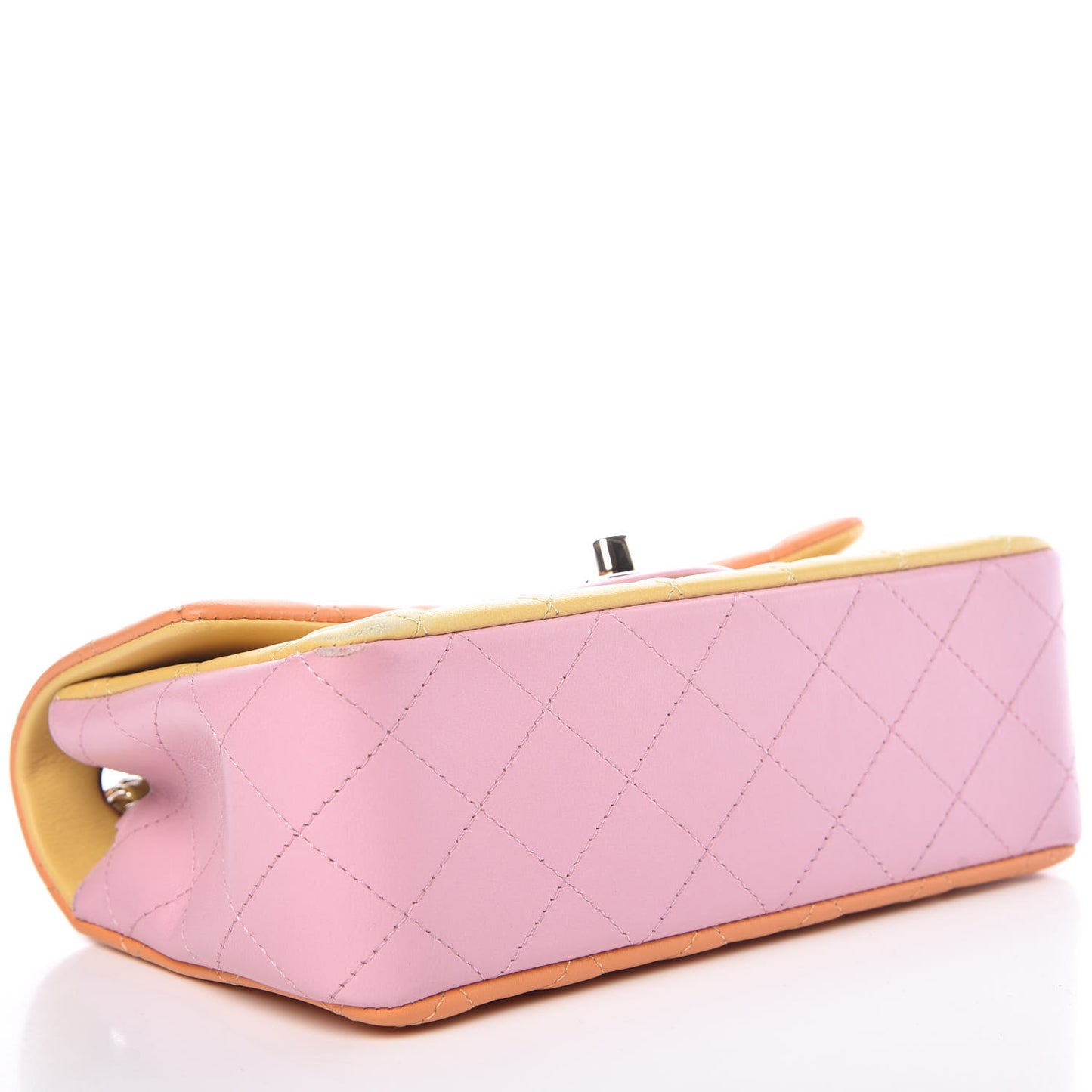 Lambskin Quilted Tri-Color Mini Rectangular Flap Orange Yellow Pink