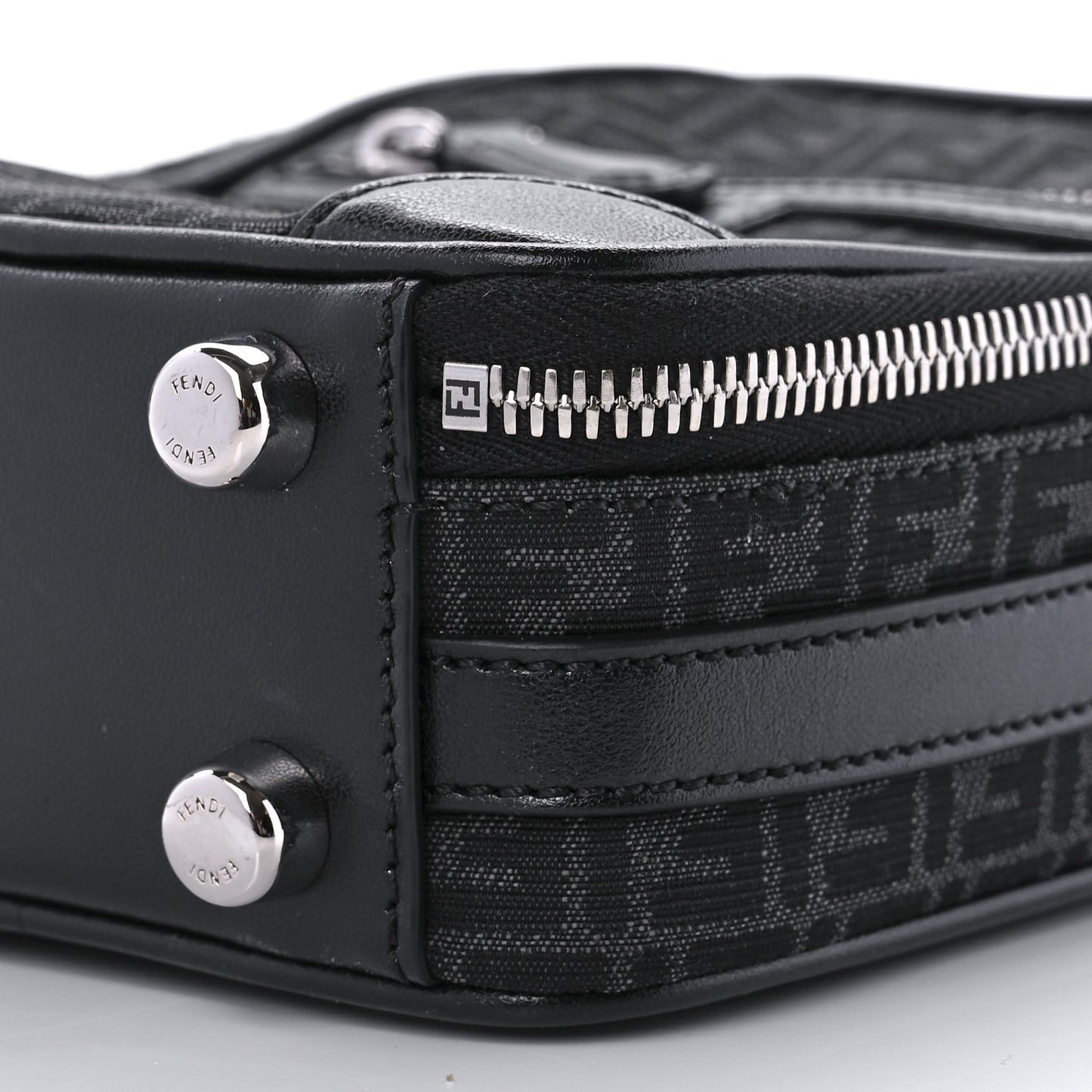 Recycled Fabric Jacquard Vitello Astro Micro FF Mini Trolley Bag Asfalto Black
