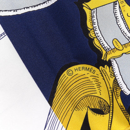 Hermes Silk Roulot L Instruction Du Roy Maxi Twilly Marine White Or 4 of 4