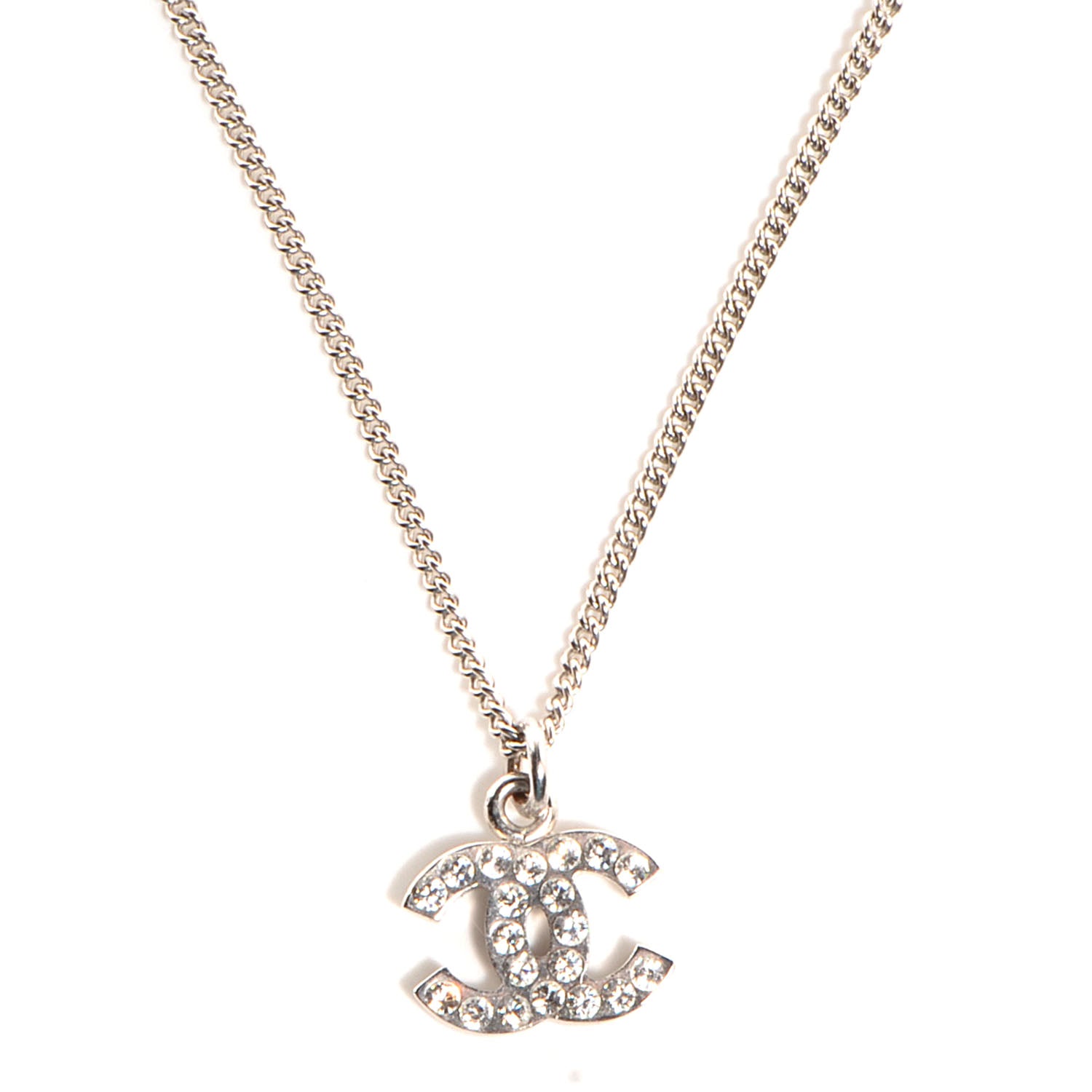Chanel Crystal CC Timeless Necklace Silver 1 of 5