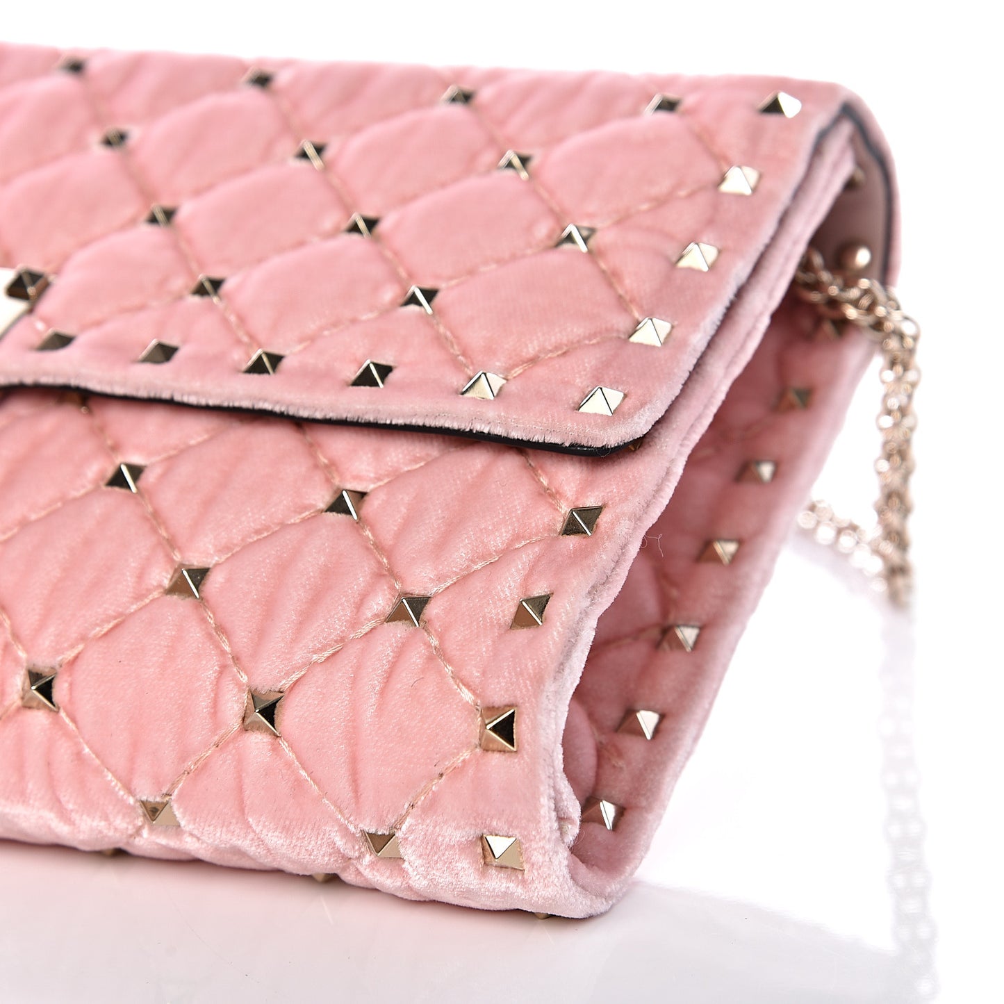 Velvet Rockstud Spike Wallet on Chain Water Rose
