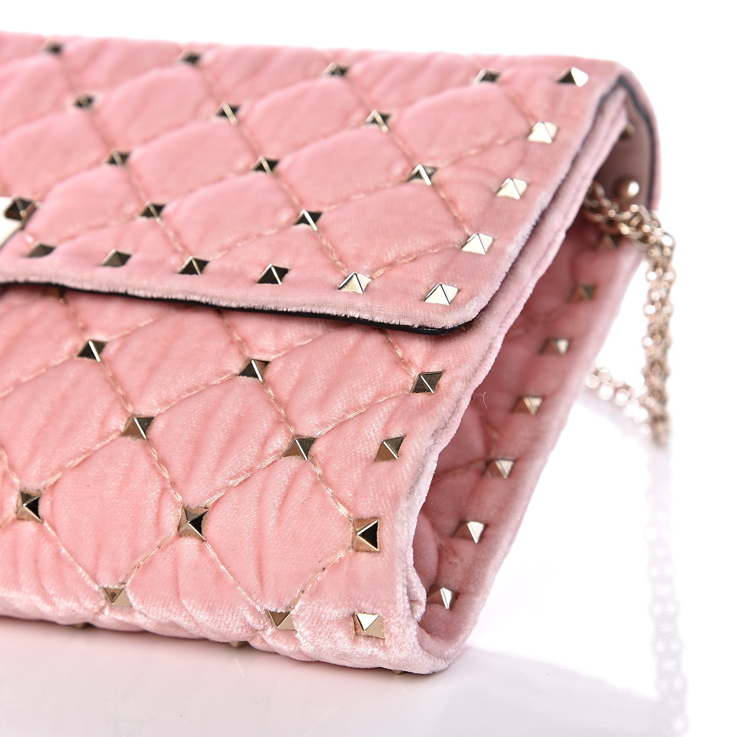 Valentino Garavani Velvet Rockstud Spike Wallet on Chain Water Rose 7 of 9