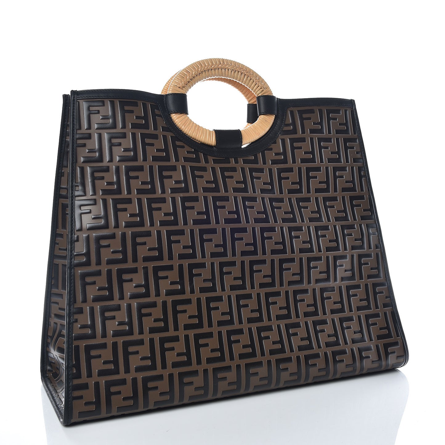 Vitello Century Wicker Bi-Color FF 1974 Embossed Large Runaway Shopper Tote Maya Black