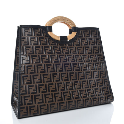 Fendi Vitello Century Wicker Bi-Color FF 1974 Embossed Large Runaway Shopper Tote Maya Black 3 of 9