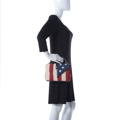 Saint Laurent Canvas Matelasse Chevron American Flag Monogram Medium College Bag Red Blue 3 of 11