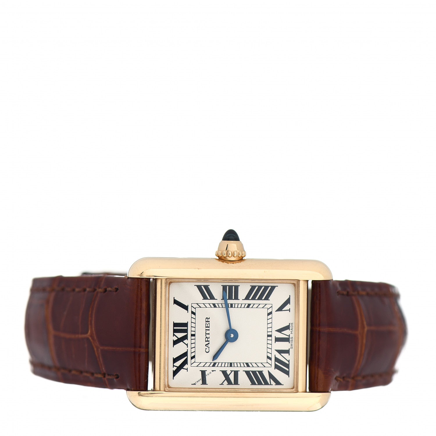 Cartier 18K Yellow Gold Alligator 22mm Tank Louis Quartz Watch Brown 2 of 5