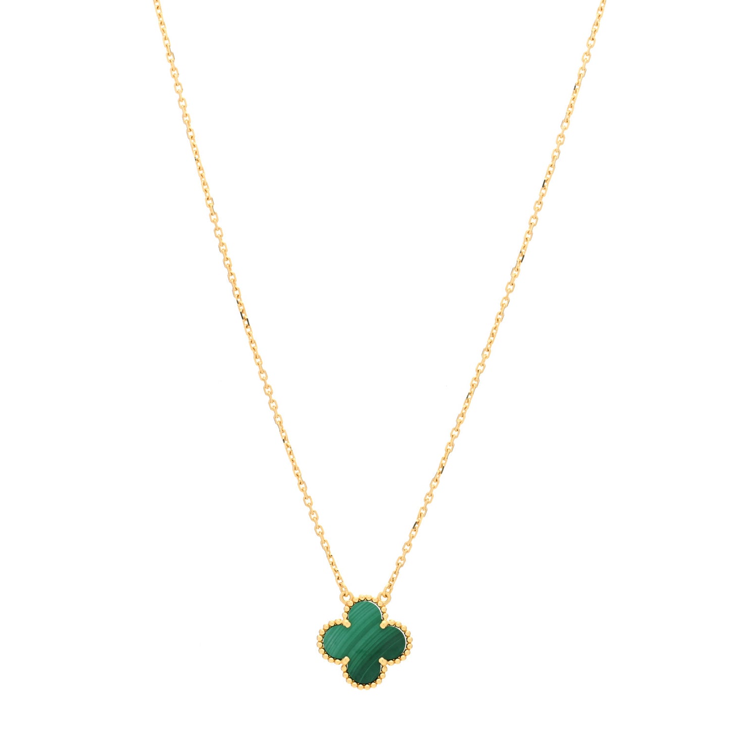 18K Yellow Gold Malachite Vintage Alhambra Pendant Necklace